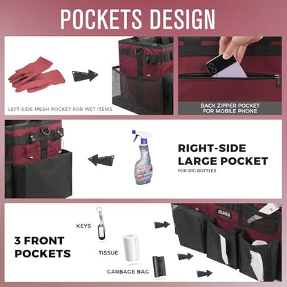 SCAVATA Wearable Cleaning Caddy Bag, Cleaning Caddy Supplies Organizer with Handle & Shoulder Straps for Housekeepers, Under Sink & Car Cleaning Tool Organizers with 4 Foldable Divider (Magenta) - color: Magenta