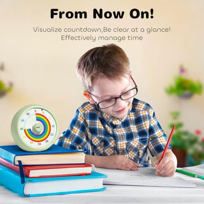 Visual Timer for Kids, 60-Minute Countdown Timer for Classroom Office Kitchen, Desk Timer Kids Time Management Tools with Silent Operation, Pomodoro Time Rainbow Pattern (Grass Green) - color: Grass Green