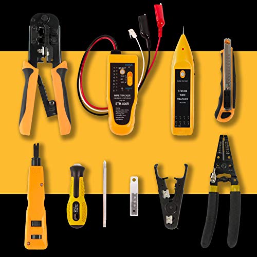 InstallerParts Professional Network Tool Kit 15 In 1 - RJ45 Crimper Tool Cat 5 Cat6 Cable Tester, Gauge Wire Stripper Cutting Twisting Tool, Ethernet Punch Down Tool, Screwdriver, Knife