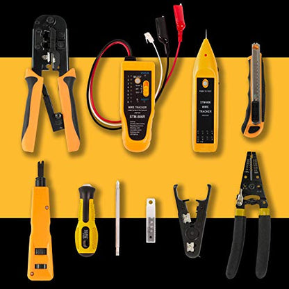 InstallerParts Professional Network Tool Kit 15 In 1 - RJ45 Crimper Tool Cat 5 Cat6 Cable Tester, Gauge Wire Stripper Cutting Twisting Tool, Ethernet Punch Down Tool, Screwdriver, Knife