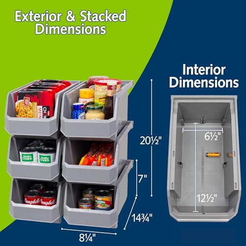 ReadySpace Large Stackable Plastic Storage Bins, 6-Pack, Grey - color: Grey, size: Large, 6-Pack