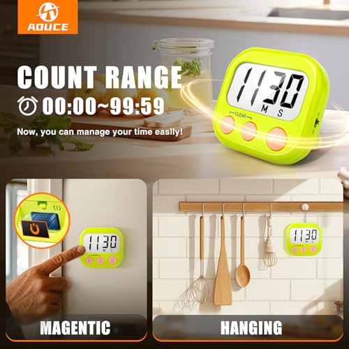 AOUCE Digital Kitchen Timers for Cooking, Timer for Kids 2 Pack Green - color: Green