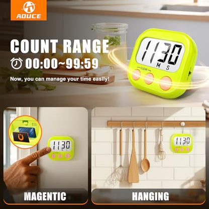 AOUCE Digital Kitchen Timers for Cooking, Timer for Kids 2 Pack Green - color: Green