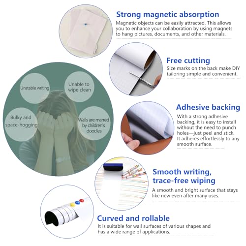 JUMUBOARD Self-Adhesive Magnetic Dry Erase Whiteboard Sticker, 55" x 27" - size: 55"W x 27"H
