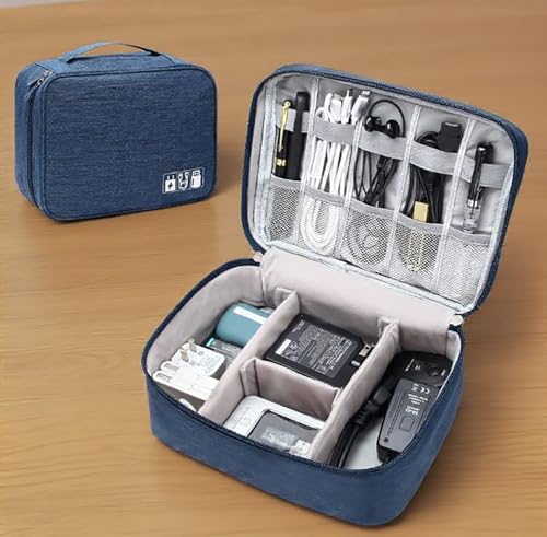 Waterproof Travel Electronics Organizer Bag, Portable Cable Case-Navy Blue - color: Nevy Blue, size: Single-Layer