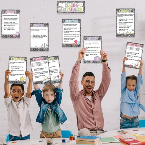 Outus 13 Pcs Reading Strategies Posters Classroom Decorations Reading Bulletin Board Posters Elementary Educational Wall Prints Library Decor for Middle High Schools Teacher Supplies (Composition) - style: Composition
