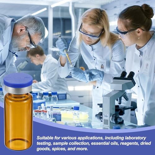 PATIKIL 10ml Sample Vials, 100 Pack Lab Empty Vials with Butyl Rubber Stopper Crimp Top Caps and Labels Borosilicate Glass Vial, Amber - color: Amber, size: 10ml