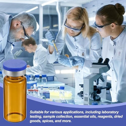 PATIKIL 10ml Sample Vials, 100 Pack Lab Empty Vials with Butyl Rubber Stopper Crimp Top Caps and Labels Borosilicate Glass Vial, Amber - color: Amber, size: 10ml