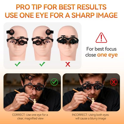 MLOGIROA Head Magnifying Glass with LED Light with 8 Interchangeable Lens - color: 8 Lens Head Mount Magnifier