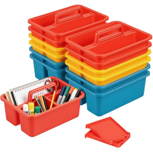 12 Pack Classroom Caddy, Plastic Caddies with Handle & Removable Dividers