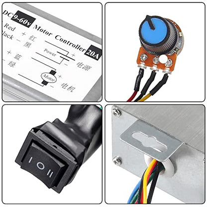 2pcs DC Motor Speed Controller, Brush Motor Driver Controls Module DC 9V-60V 12V 24V 36V 48V 60V Motor Pulse Width Modulator Regulator 20A 1200W PWM Monitor Dimmer Governor with Switch & Knob