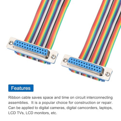 MECCANIXITY IDC Rainbow Wire Flat Ribbon Cable DB25 Female to DB25 Female 8 Inch Length 2.54mm Pitch Breadboard Jumper Wires for Electronic Projects - size: 8 Inch, style: DB25 Female to DB25 Female