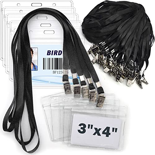 4x3 Name Tags Badge Holder with Lanyard 50 Pack Waterproof Horizontal ID Badge Holder and 50 Pcs Lanyards Nametag for Conferences, Events, and Meetings (Black, 4 X 3 inches) - color: Black, size: 4 X 3 inches