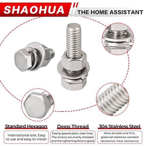 M10 Bolts and Nuts Assortment, 72PCS M10 x 40/50/60/70/80mm Metric Bolt Assortment Kit, 304 Stainless Steel Hex Head Screws Bolts and Nuts Kit, Nuts Flat Gasket and Lock Washers Assortment Kit - color: Silver - 72PCS M10