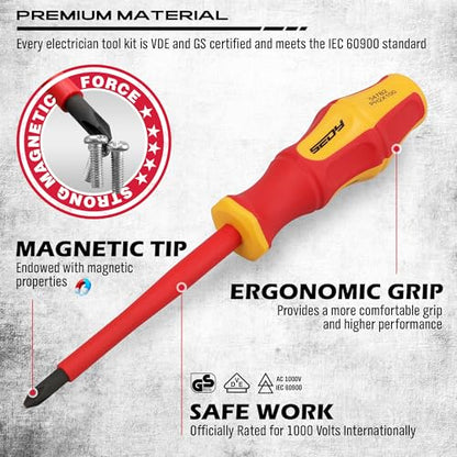Insulated Screwdriver & Pliers Set: 14-Piece VDE Insulated Set 1000V Insulated Electrician Tool Set with Magnetic Phillips, Slotted Screwdrivers and Insulated Pliers - color: 14 Pcs Vde All-in-one - Pliers