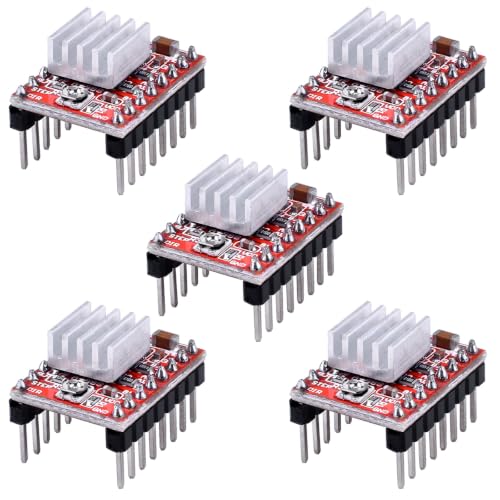 5-Pack A4988 Stepper Motor Driver, High-Current, Heat Sink