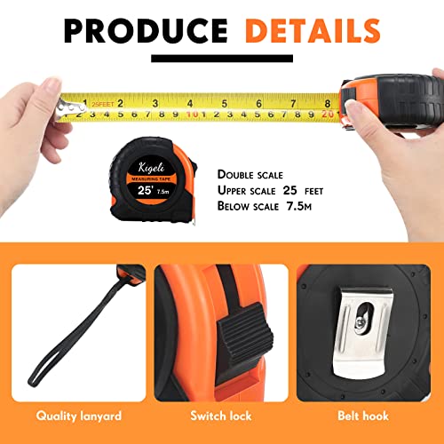 24 Pieces Tape Measure 25 Feet Retractable Measuring Self Locking Measurement Tape Bulk Easy to Read with Fractions, Metric Inches and Imperial Measurement