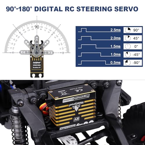 HobbyPark 828oz-in 60kg Servo High Torque Waterproof RC Steering Servo Metal Gears Stainless Steel Aluminum Case for 1/6 1/7 1/8 1/10 RC Crawler Car Truck Buggy HV, Powerful & Fast (Brushless Motor)