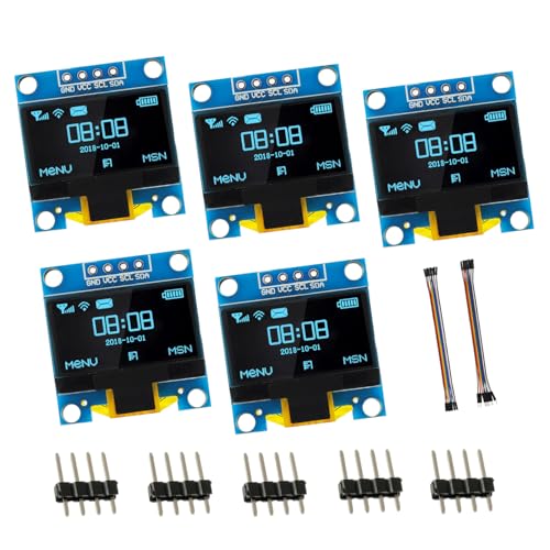 5 Pack 0.96 inch OLED IIC Display Module 128x64 Pixel Mini Self-Luminous Display Screen Board for Arduino Projects Raspberry Pi with Wire(Blue) - color: Blue
