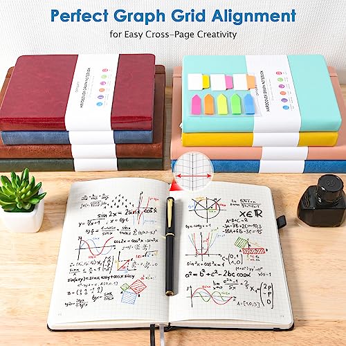 Graph Paper Notebook, 312 Numbered Pages, Squared Grid Leather Journal, A5 - color: Blue, size: A5