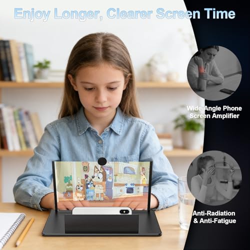 for 12" Mobile Phone Screen Magnifier 3D HD Projector Screen for Movies, Videos, Foldable Stand with Screen Amplifier, Supports All Smartphones,12 inches - size: 12 Inch