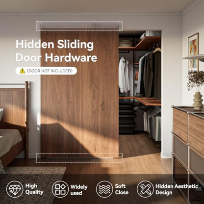 38" Concealed Sliding Barn Door Hardware Kit with Soft Close Mechanism,Aluminum Hidden Wall Mount System,Fit Openning Width 25"~31",No Floor Track,Supports Up to 176 lb(NO Door) - size: 38" Track Kit(No Door)