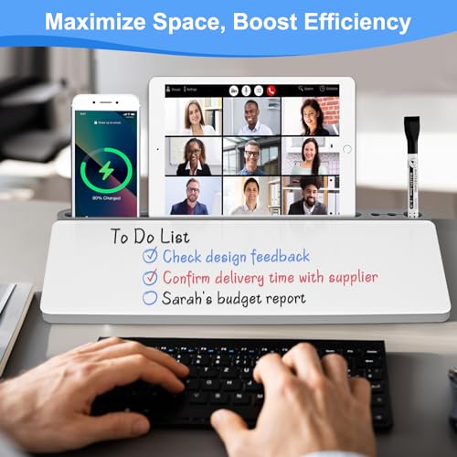 Desktop Glass Whiteboard with Storage, Desk Dry Erase White Board Gray - color: Organizer-grey