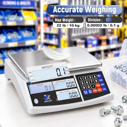 Industrial Price Counting Scale, 22lb/10kg x 0.1g Digital Bench Scale Inventory Scale for Small Parts Coin Scale, lb/g/kg/oz Units Electronic Gram Scale with LCD Backlit Display Large Platform - style: 10kg x 0.1g