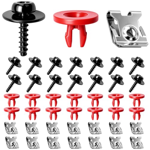 mxuteuk 15 Set Engine Splash Shield Skid Plate Screws Bolt Nut Clip Kits Compatible with Ford Escape 2013-2019,Focus 2012-2018,Fusion 2013-2018, Etc - color: Red/M4.8