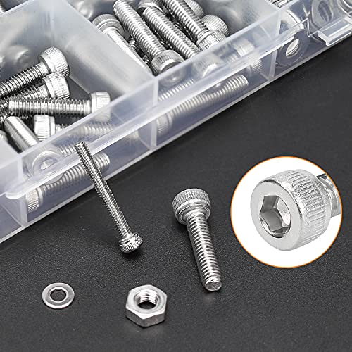 HELIFOUNER 1280 Pieces M2 M2.5 M3 M4 304 Stainless Steel Hex Socket Cap Metric Screws Bolts Washers Nuts Hardware Assortment Kit with Hex Wrenches - size: M2 M2.5 M3 M4