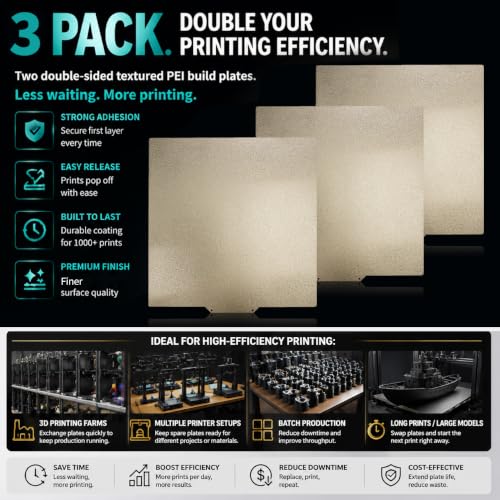 3-Pack PEI Build Plate 260×271mm for Elegoo Centauri Carbon/Centauri Carbon 2, CC2,Double Sided Textured PEI Sheet Spring Steel Print Bed Compatible with Elegoo Centauri Carbon Series 3D Printers - size: 260x271mm, style: 3