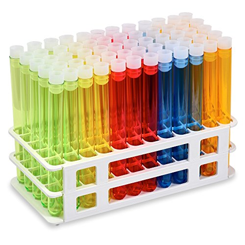 16x150mm Assorted Plastic PS Tubes and 16mm Natural Flange Caps, with Rack Karter Scientific 402S2 (Set of 60) - size: PACK OF 60, style: ASSORTED COLORS