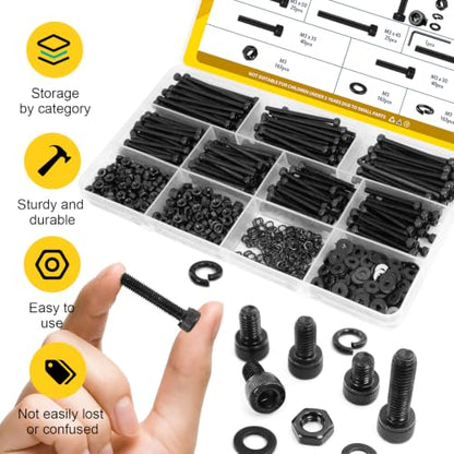 649PCS M3 Socket Head Long Screws Assortment Kit,M3x30/35/40/45/50 mm - size: M3 649pcs