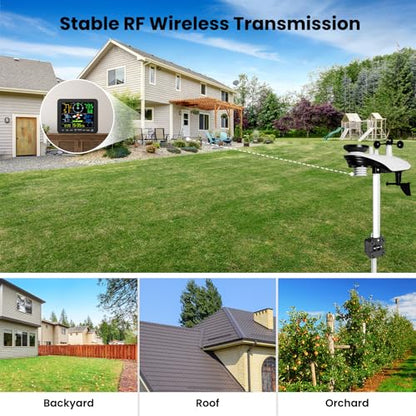 Weather Station Wireless Indoor Outdoor, Wireless Weather Station with Digital Display, Rain Gauge, Wind Speed, Air Pressure, Temperature, Humidity, Weather Forecast & Adjustable Backlight - No WiFi