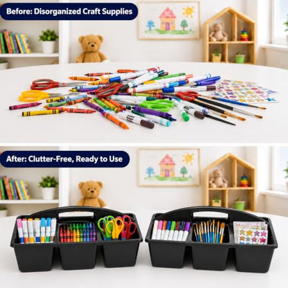 6 Pack Classroom Caddy with Handle, 6 Compartment (Black) - color: Black