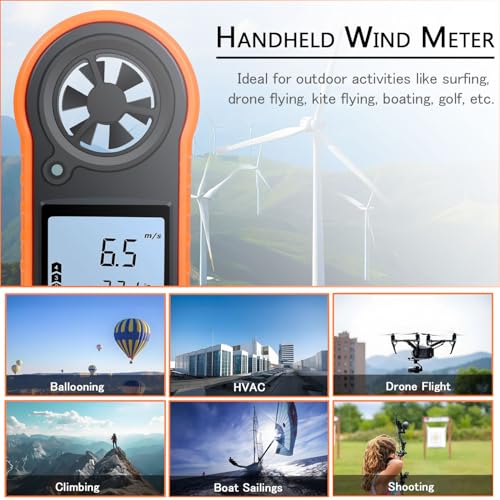Digital Wind Speed Meter Anemometer,Handheld Air Flow Velocity Meter for Measuring Wind Speed/Temperature with Backlight LCD,for Shooting, HVAC, Drone Flying,Windsurfing, Sailing, Surfing, Fishing - color: Black & Backlight LCD Screen