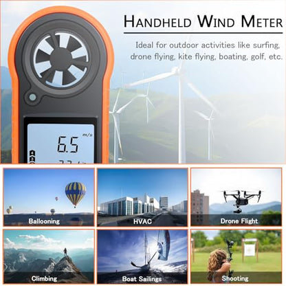 Digital Wind Speed Meter Anemometer,Handheld Air Flow Velocity Meter for Measuring Wind Speed/Temperature with Backlight LCD,for Shooting, HVAC, Drone Flying,Windsurfing, Sailing, Surfing, Fishing - color: Black & Backlight LCD Screen