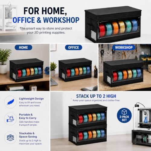3D Printer Filament Storage Box 2-Pack - Filament Storage Container, Filament Dry Box & Waterproof Storage Box with Flip Lid, Label Slot, Foldable Filament Storage Cabinet for PLA ABS PETG TPU