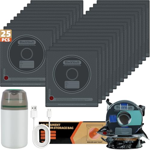 Hifree 25 Pcs 3D Filament Vacuum Storage Bags Kit with 5 Sealing Clip and 1Pump PA/DP/PC/PLA/ABS/TPU/ASA/PETG Lightproof Dustproof Humidity Resistant Reusable Vacuum Storage Seal Bag(12.6" X 13.4") - size: 25 PCS Storage Bags + Pump