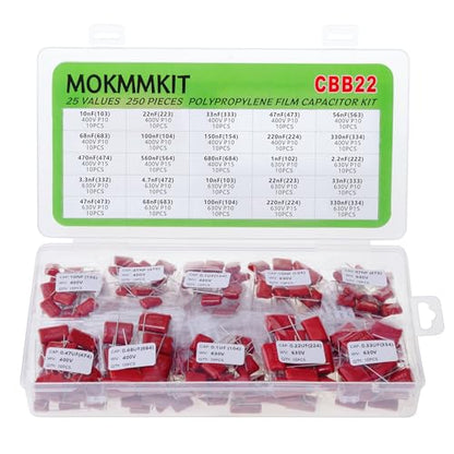 25 Values 250 Pieces Metallized Polypropylene Capacitor Kit CBB22 400V-630V - style: 400V-630V 250pcs