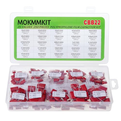 25 Values 250 Pieces Metallized Polypropylene Capacitor Kit CBB22 400V-630V - style: 400V-630V 250pcs