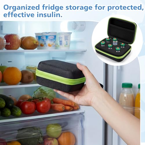 Teenyyou 6 Slots Peptide Case for Fridge Fits Standard 10ml Vials - color: Black, size: 6 Slots, style: Solid Green Zipper