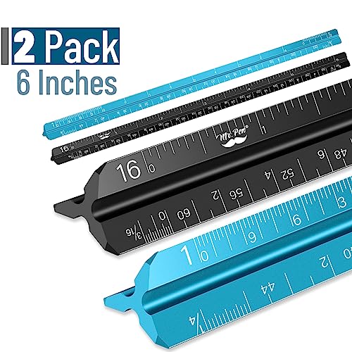 Mr. Pen- Small Architectural Scale Ruler, Aluminium, 6 Inch, 2 Pack - color: C. Black & Blue