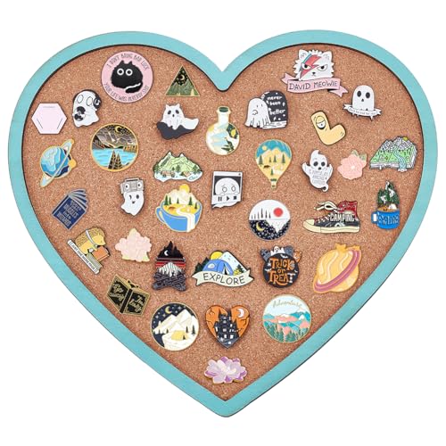 BENECREAT Light Sky Blue Heart Pin Cork Board, 10.6x11.8inch Bulletin Display Board Wall Mounted Cork Board for Brooch Pin Storage Display, Office Home and School Decor - color: Light Blue, size: 12.6" x 8.7"