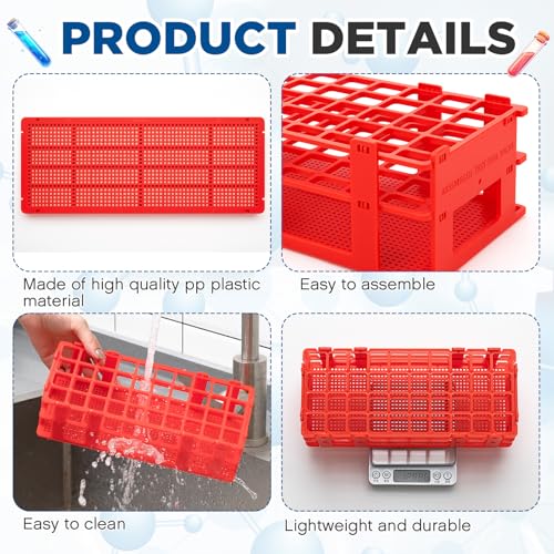 CroBlissful 4 Pcs 60 Hole Plastic Test Tube Rack Lab Holder Rack for 16mm/20mm Tube Detachable, Red - color: Red, size: 60 Hole