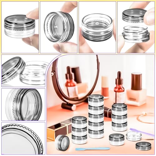 100 Pack 3g Plastic Jars with Lids, 3ml Round Clear Cosmetic Containers Makeup Jars, 3 Gram Travel Size Container Jar with Spatulas for Sample Lotion Cream Eyeshadow Ointment Salve Balm Powder - color: Black, size: 100PCS
