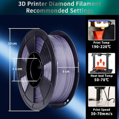 ZIRO 3D Printer Filament, 1.75mm Glitter Sparkle PLA, 1KG Diamond Lavender - color: Diamond-lavender
