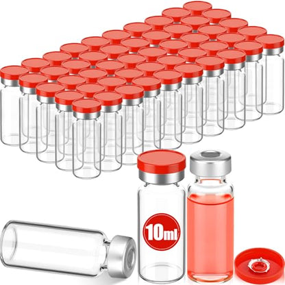 50 Pcs 10 ml Vials, Empty Vials for Injection, Red Lid - color: Red Lid