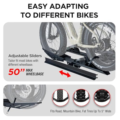 Rockland Foldable 3-Ebike Rack with Ramp, 250 lbs Capacity, Hitch Mount Electric Bike Rack, Fits up to 5" Fat Tire Width and 50" Wheelbase, Ebike Carrier Rack for 2" Receiver for Cars SUVs Vans RVs - size: 3-Ebike Rack+250LBS (with Ramp)