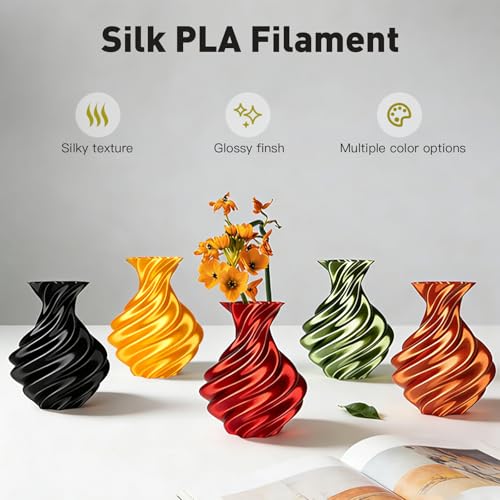 ERYONE Silk Filament PLA+ 1.75mm Upgraded Shiny 3D Printer Filament, Gloss Finish, Fit Most FDM Printer Stable Printing,1kg (2.2LBS)/Spool, Black - color: Silk Pla+ Black